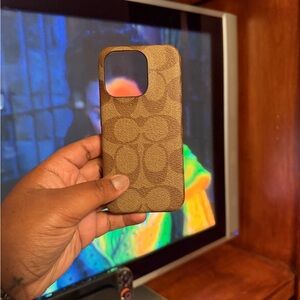 COACH Brown Signature Canvas iPhone 15 Pro Case